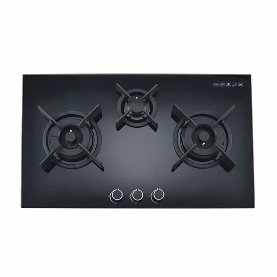 Foreign Trade Export 3 Burner Embedded Gas Stove with Knob Control Natural & LPG Gas Tempered Glass Surface for Household Use