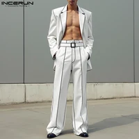 INCERUN, conjuntos para hombre, chaqueta y pantalones de manga larga con solapa de retazos, conjuntos de dos piezas, ropa de calle, trajes informales holgados y elegantes a la moda para hombre