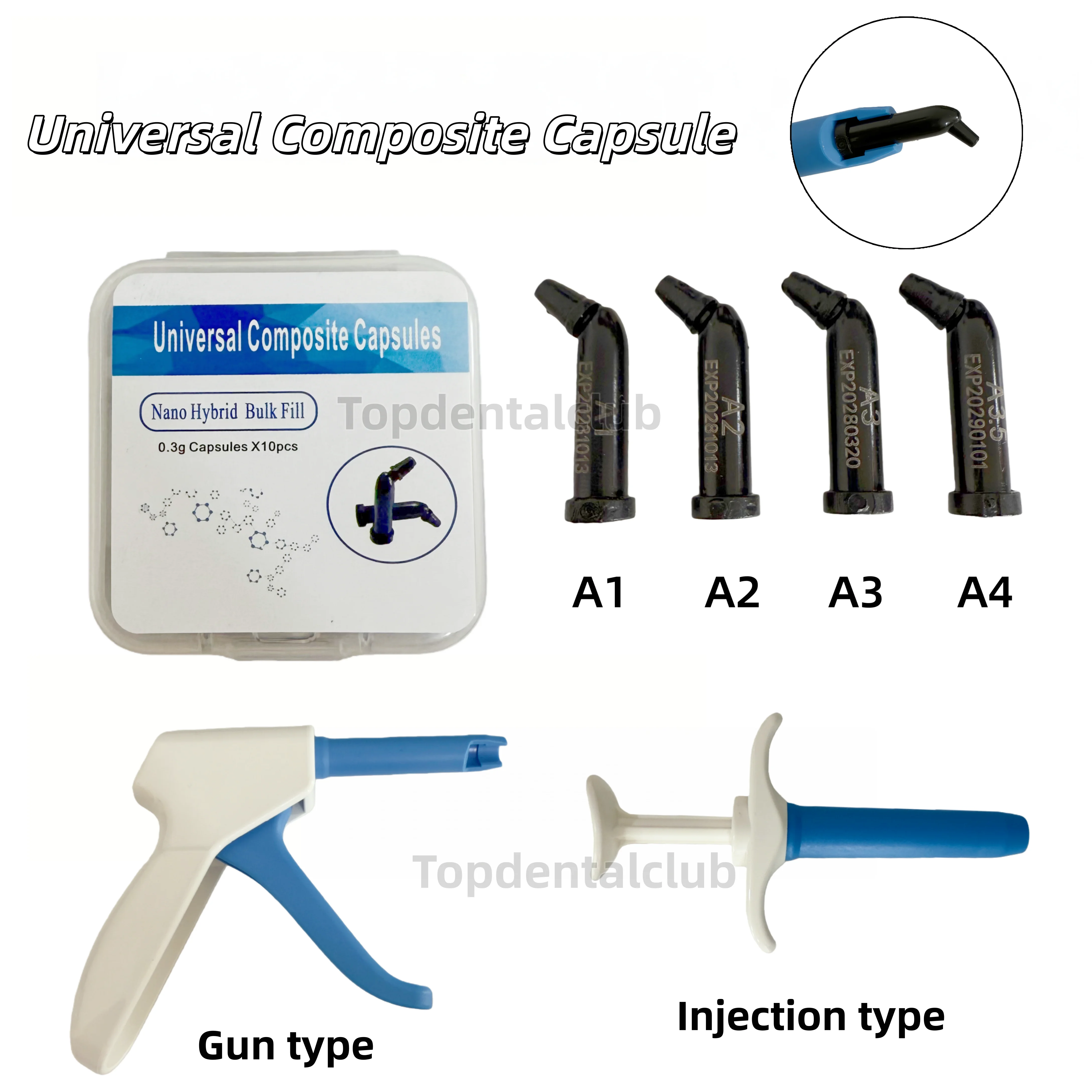 

Универсальные однодозовые капсулы из композитной смолы для стоматологии, наногибридные, для объемного пломбирования, светоотверждаемые, с дозатором и пистолетом для нанесения композита