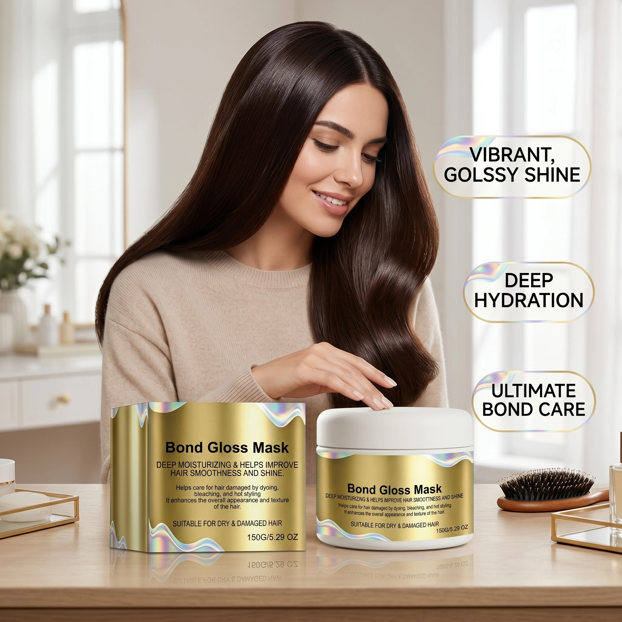 Mascarilla Capilar Brillante para Cabello Decolorado y Seco, Reparadora e Hidratante, Restaura la Suavidad y el Brillo, Mascarilla Capilar Antiencrespamiento