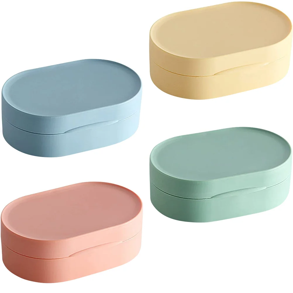 

4pcs Travel Soap Box Drainable Bathroom Soap Holder Case PP Material with Cover for Shower Room Kitchen Bathtub