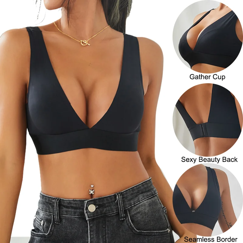 Deep V Sexy Push Up Bra Seamless Bralette For Women Backless Brassieres Padded Tank Tops Female Ladies Bras Intimates Lingerie