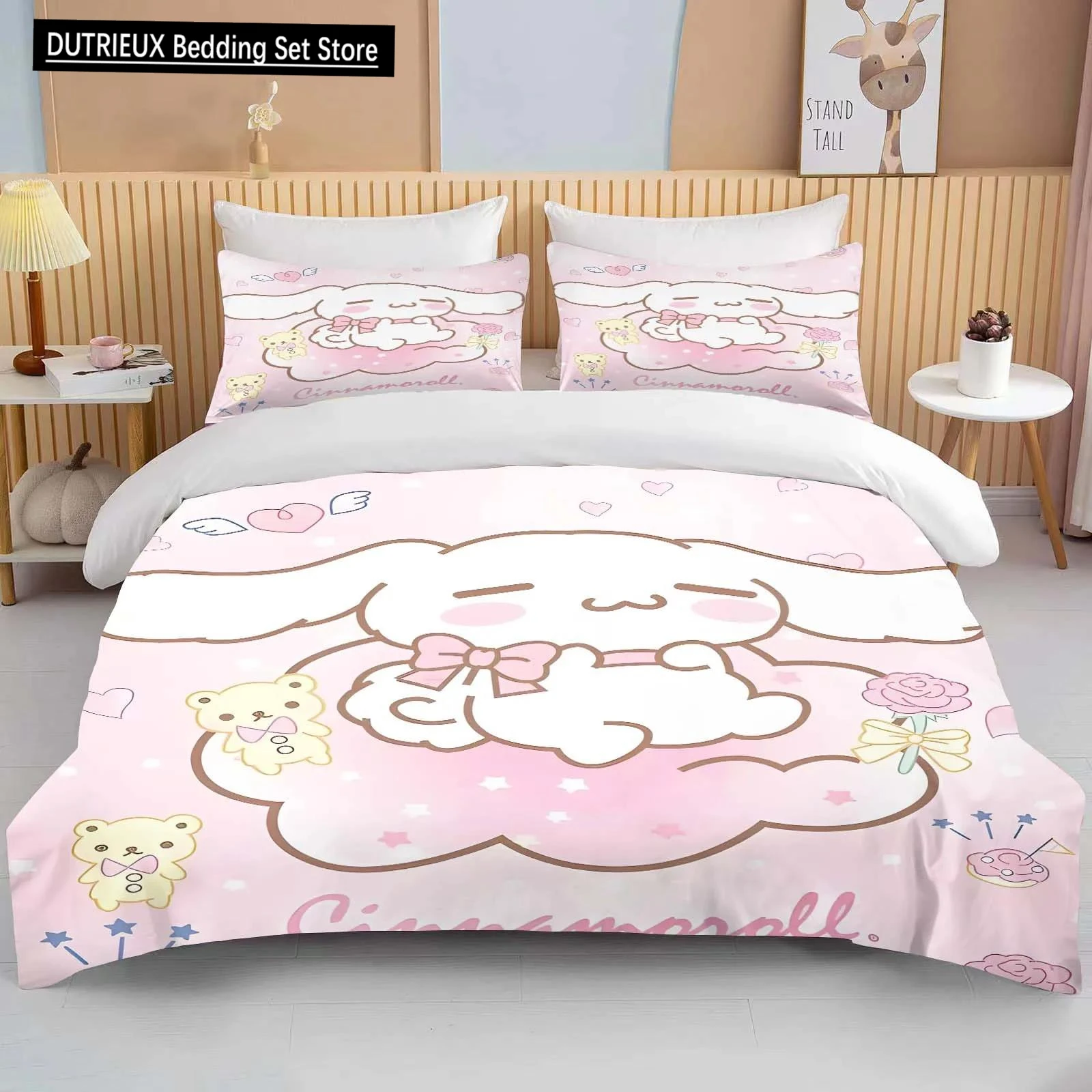 

Kawaii Sanrio Cinnamoroll Printed Bedding Set Duvet Cover 1 Duvet Cover 2 Pillowcases Adult and Children Bedding Set Luxury Gift