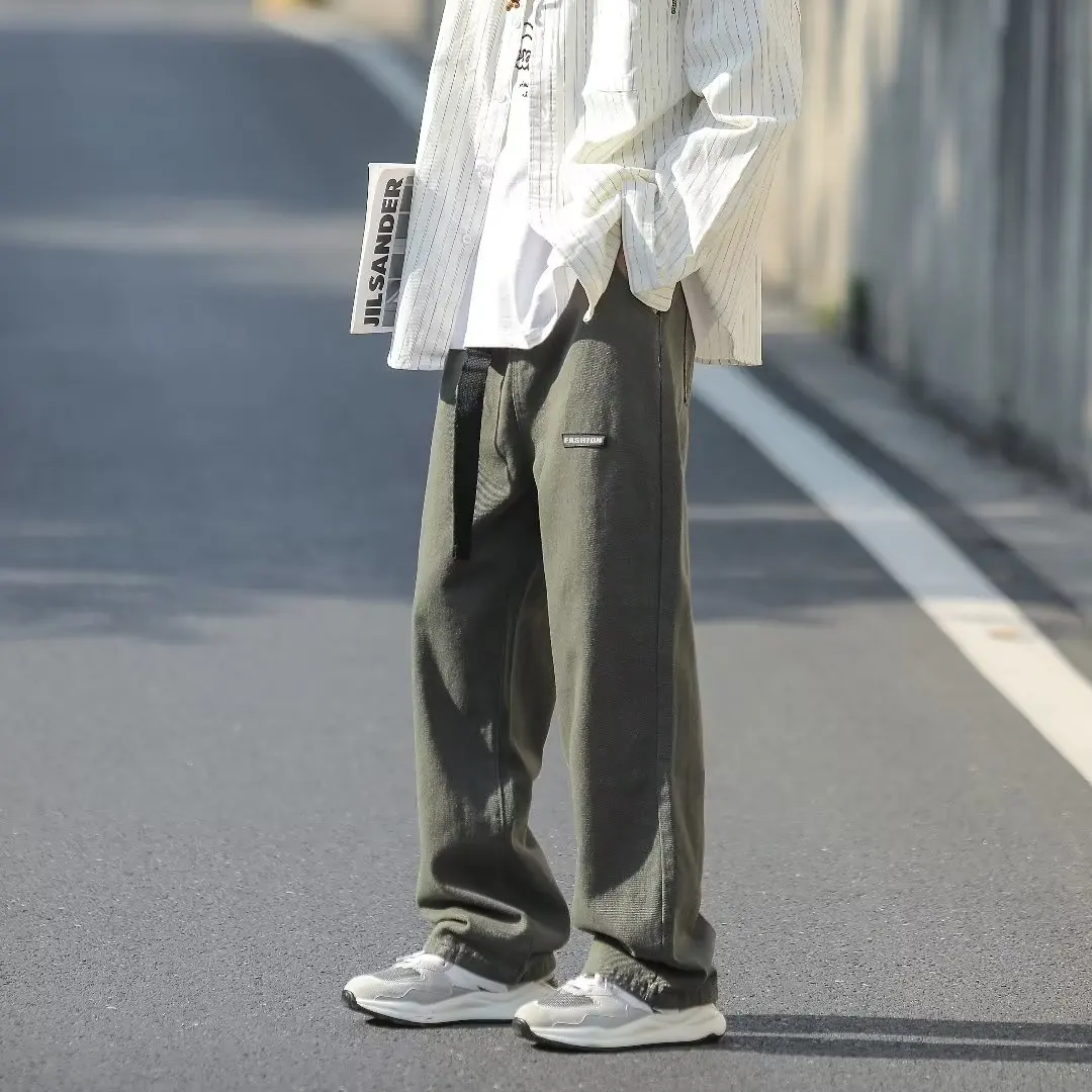 

Мужские рабочие брюки из чистого хлопка в японском уличном стиле, весенне-осенние, свободные, прямого кроя, широкие, повседневные, в пол