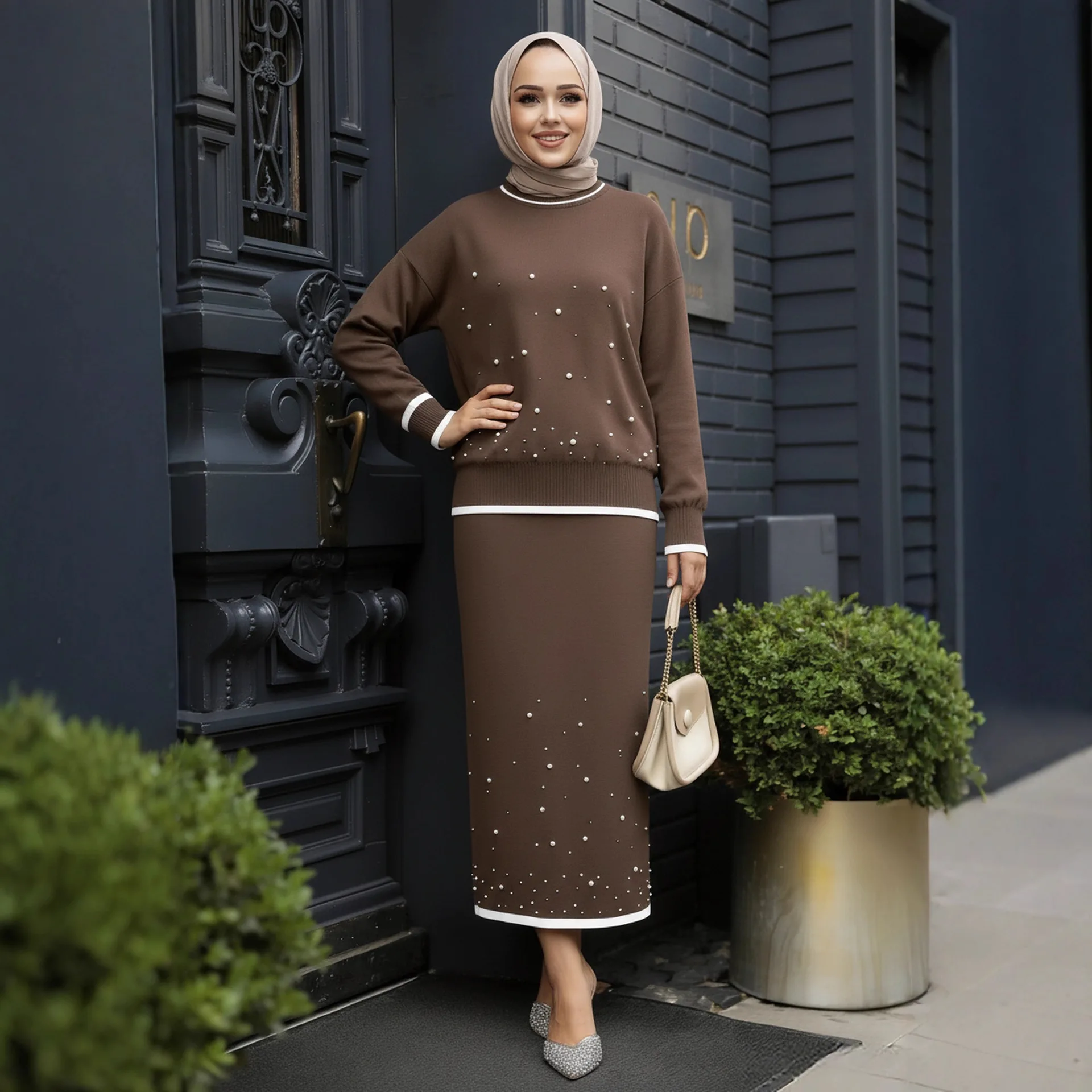 Eid Women 2 Piece Set Beading Blouse Skirt Suits Shirt Muslim Blouse Jalabiya Ramadan Dubai Musulman Ensembles Arab Long 2026