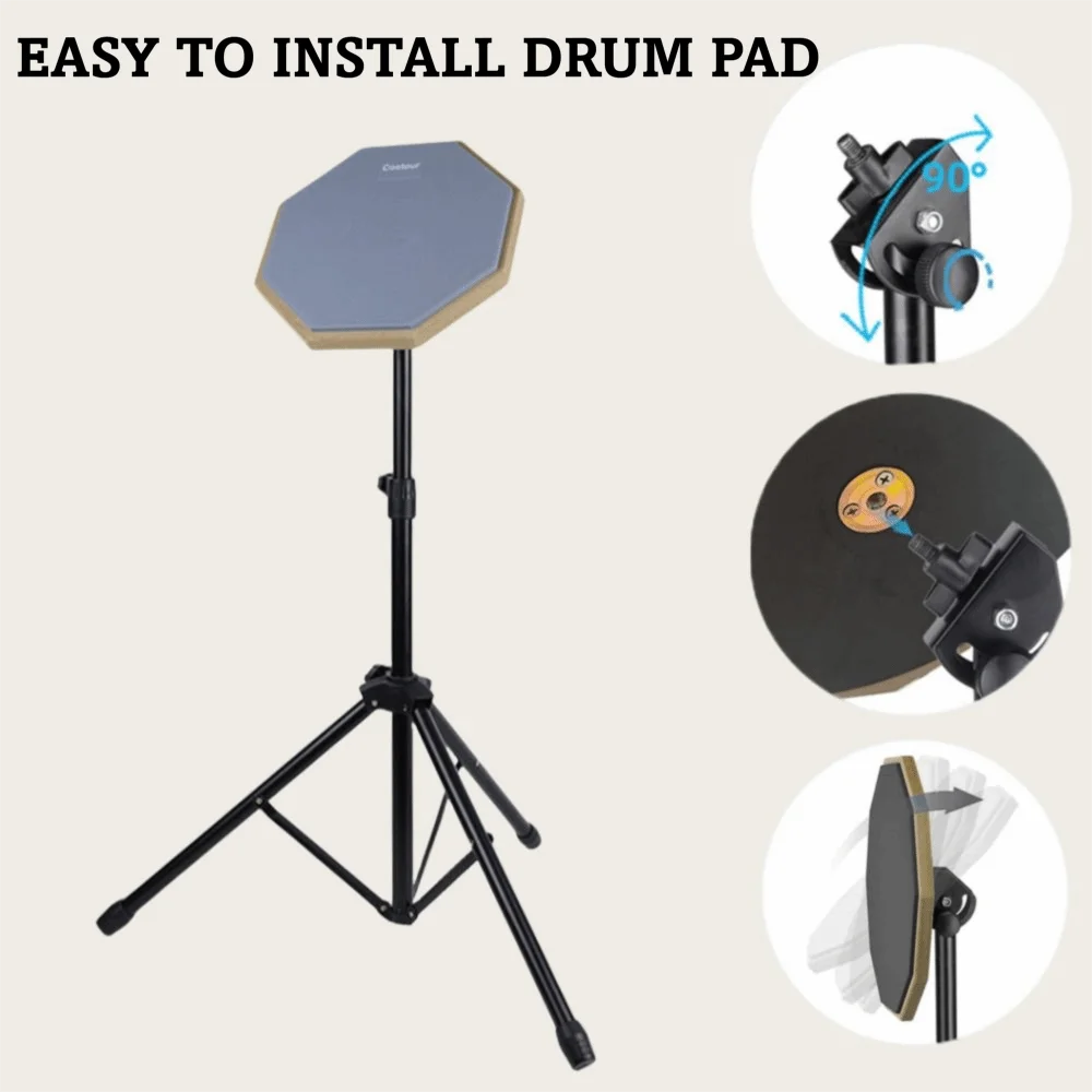 High Quality 8In Drum Practice Pad Silent Drum Pad Double Sided Drum Stand Set Portable Adjustable Stand Dumb Drum Trainer