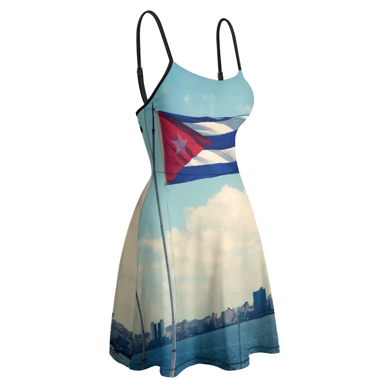 Vestido feminino com bandeira cubana, gráfico humor, vestido sexy bonito para festas