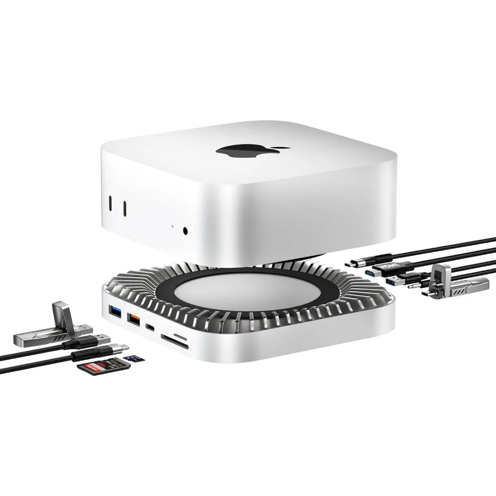 

M4 Mac Mini Dock with SSD Enclosure, 10-in-1 Hub, 4K HDMI, USB-C Charging & Aluminum Stand