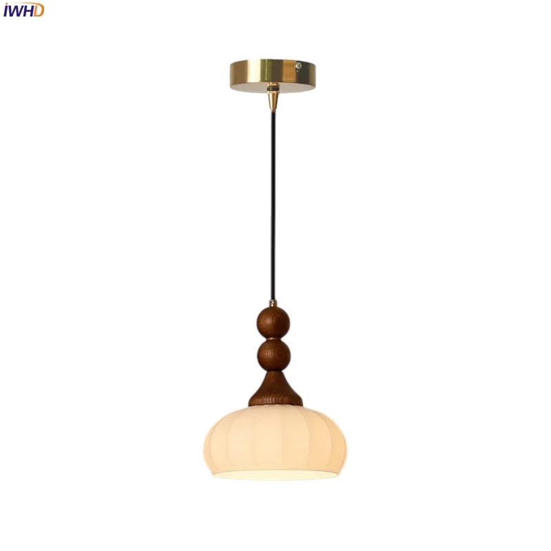 

IWHD White Glass Pumpkin LED Pendant Lights Kitchen Island Living Room Decor American Vintage Hanging Lamp Lighting Luminaire