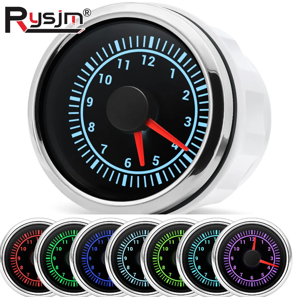 52mm Clock Gauge with 7Colors LED Digital Clock Meter 12-Hour  Format Hourmeter Instrument for Car Boat Show Clock Indicator