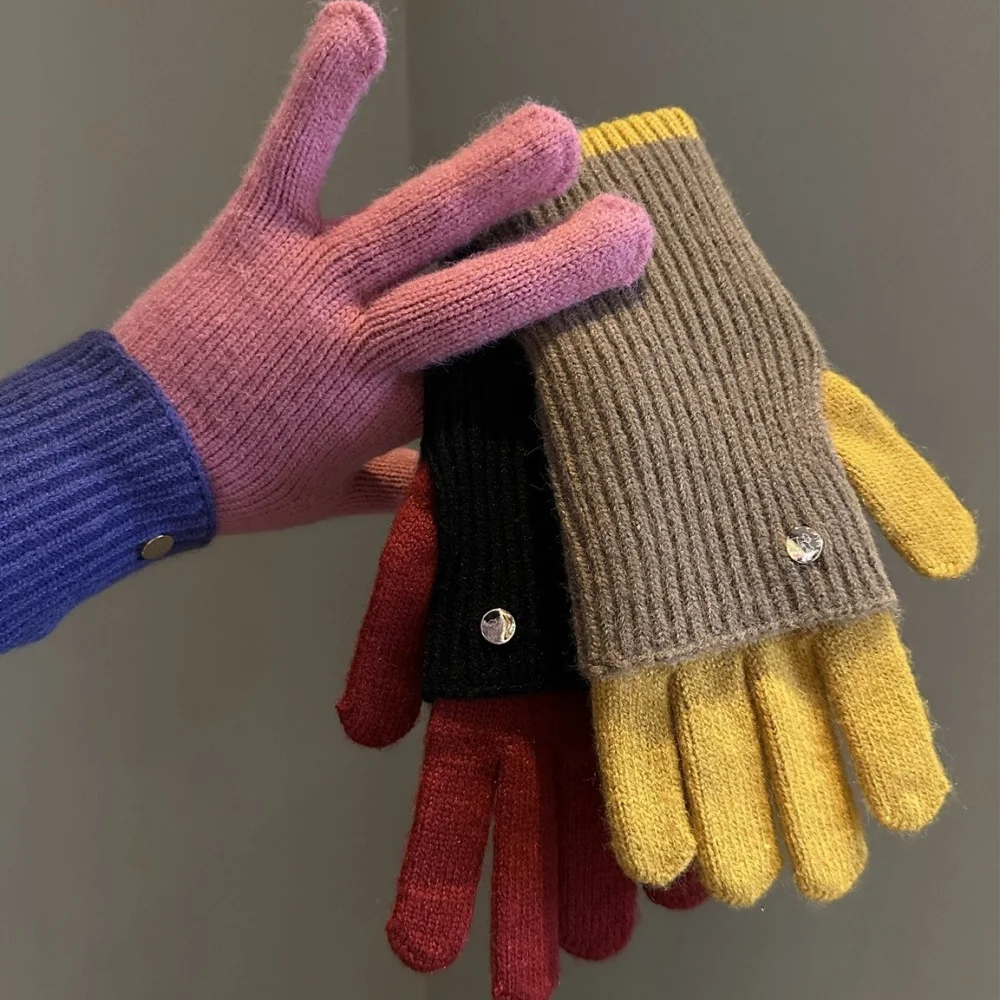 الشتاء الملونة محبوك قفازات ركوب الدراجات المرقعة ثنائي الغرض المرأة قفازات guantes شاشة تعمل باللمس مدفئات للذراع أصابع قفازات