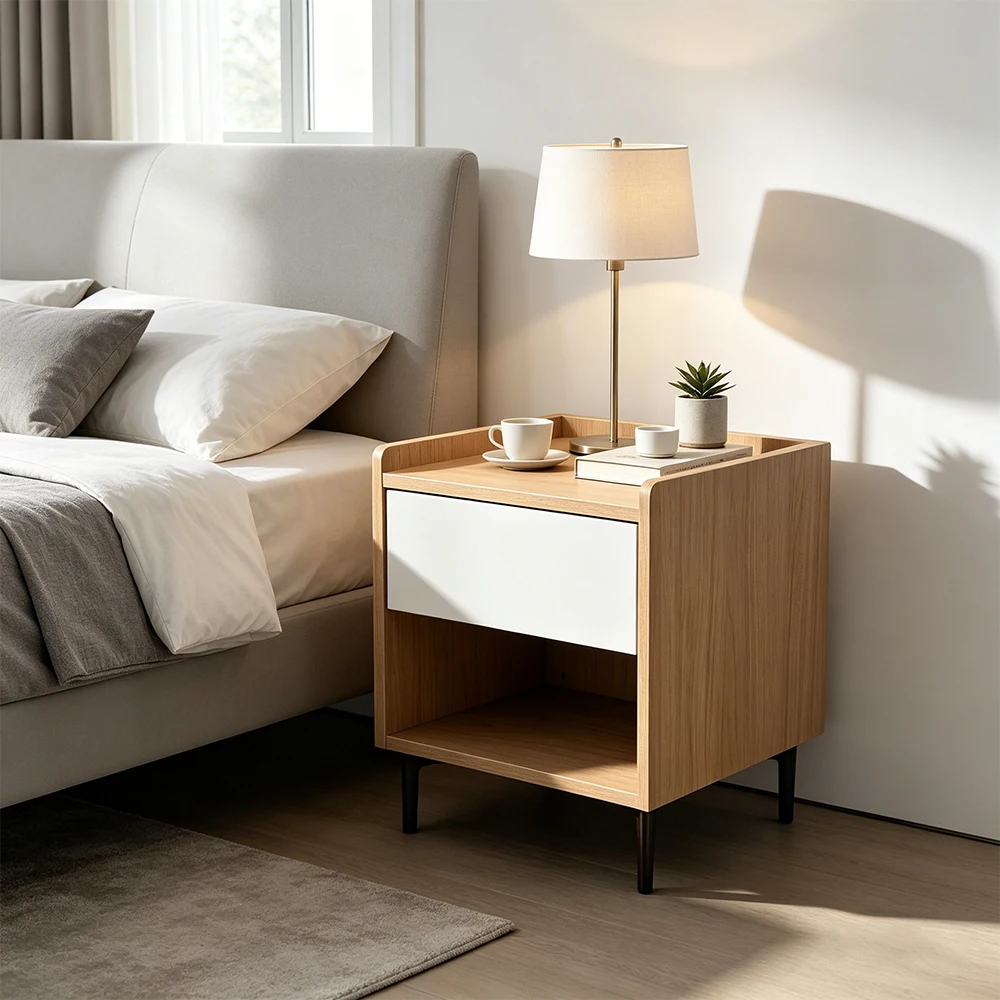 Elabor Contemporary Wooden Nightstand With Smart Storage Solution Bedside Table For Modern Bedroom Interiors