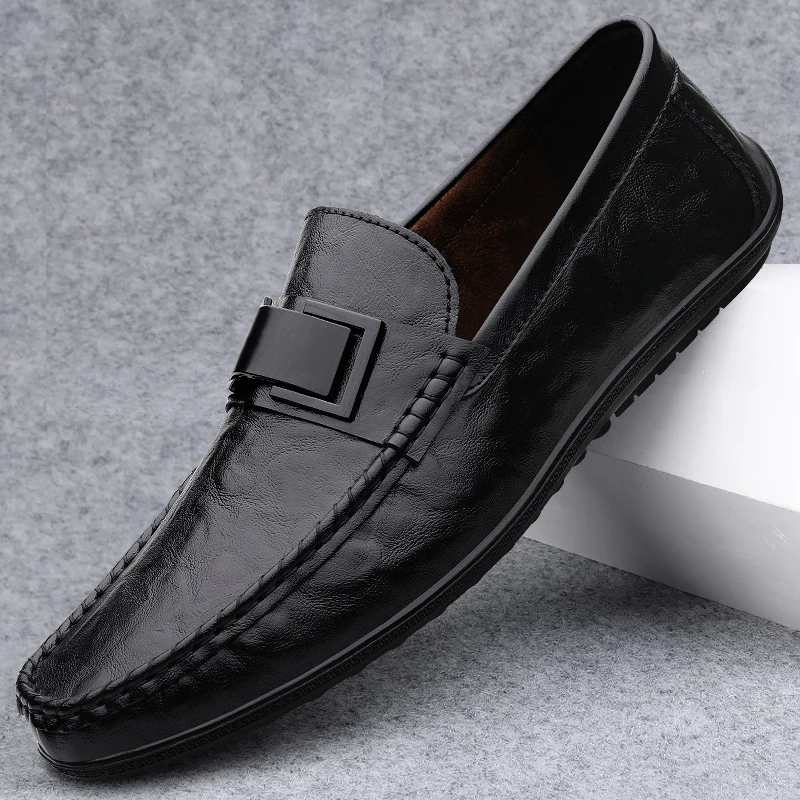 

High Quality Brand Men's Genuine Leather Casual Shoes Simple Soft Soled Loafers Summer Breathable Men's Interview Work Shoes