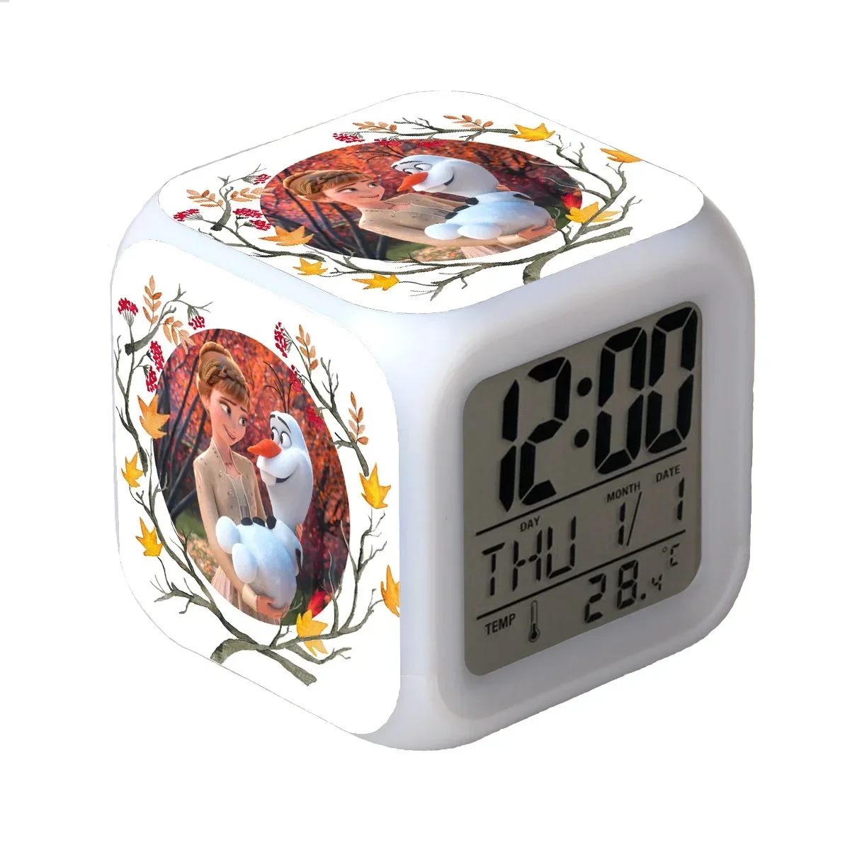 Disney Frozen Anime Figure Anna Elsa Olaf Colorful Alarm Clock LED Night Lights Student Children Bedroom Decor Birthday Gifts