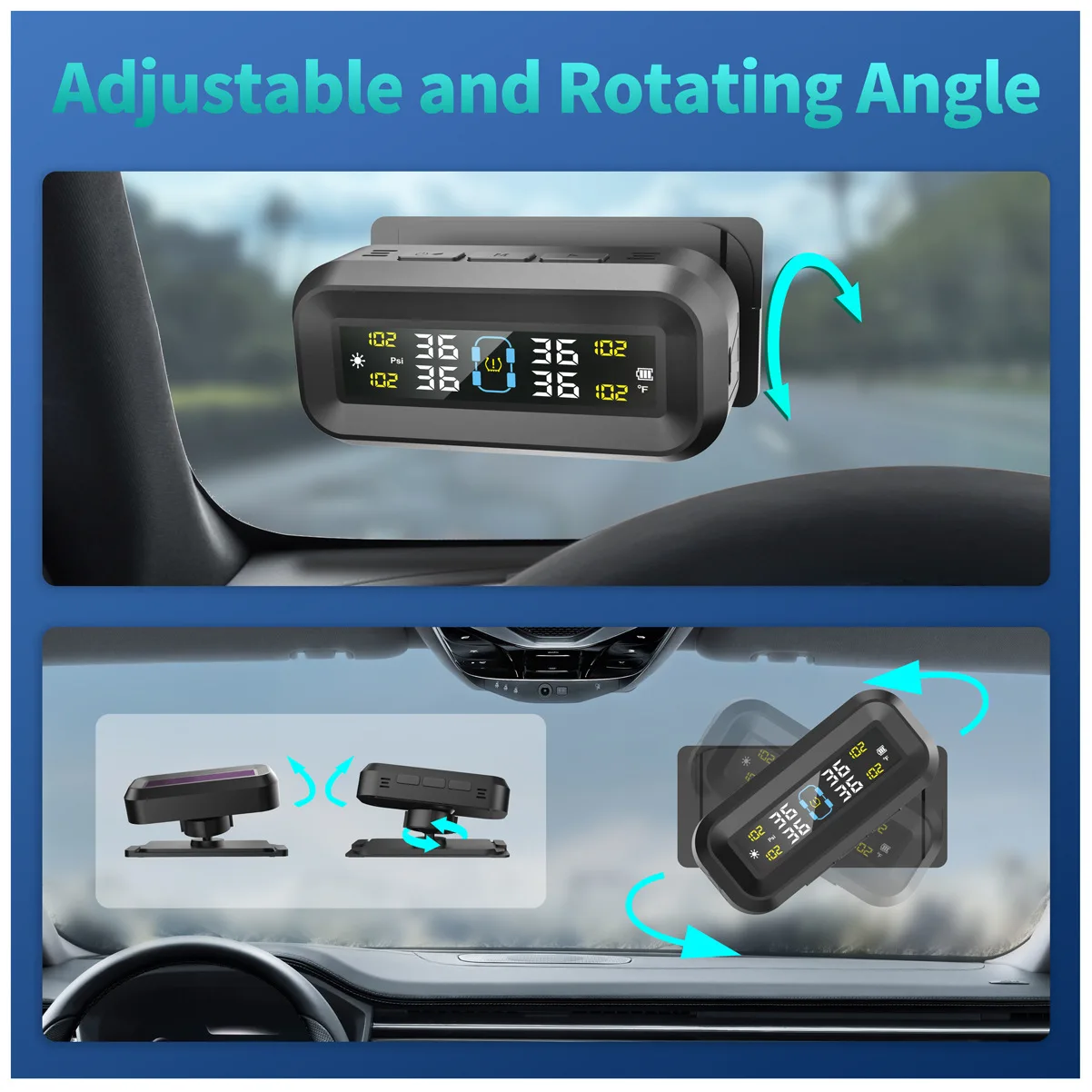 Solar TPMS Tire Pressure Monitoring System T14 Glass Mount Digital Display External Sensors Wireless Alarm for Car SUV Pickup