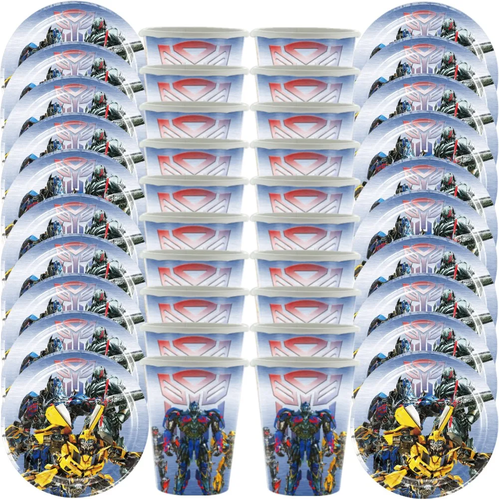 Transformers Birthday Party Decorations Set Dsiposable Tableware Cartoon Paper Plates Cups Balloons For Kids Boys Party Supplies