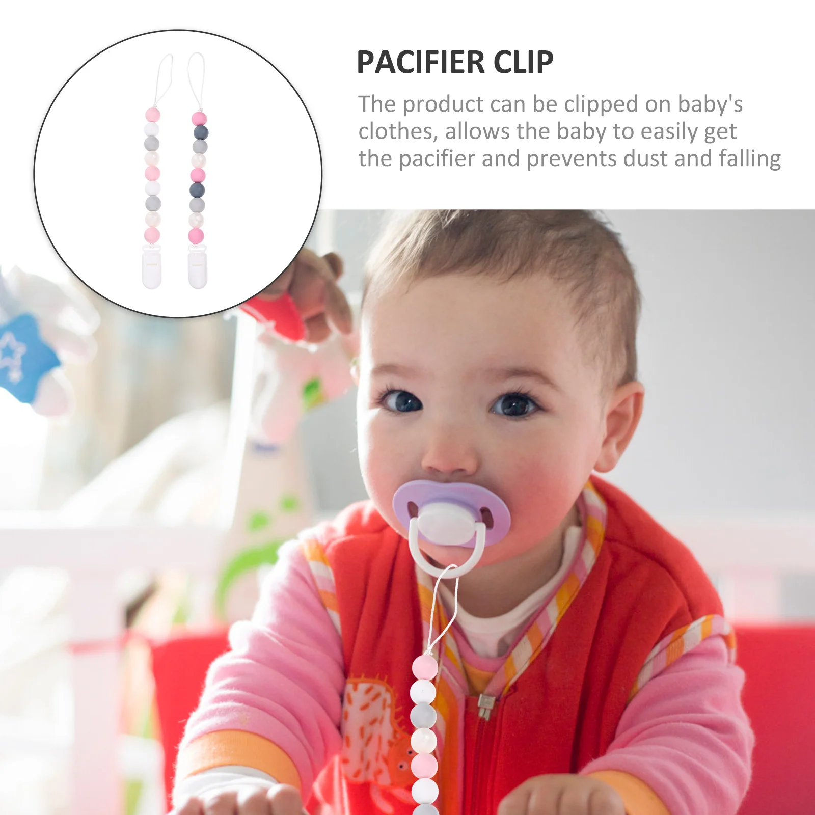 

2Pcs Baby Anti-Drop Chain Durable Pacifier Clip Clip-on Teether Holder Convenient Portable Baby Accessory Pacifier Clip