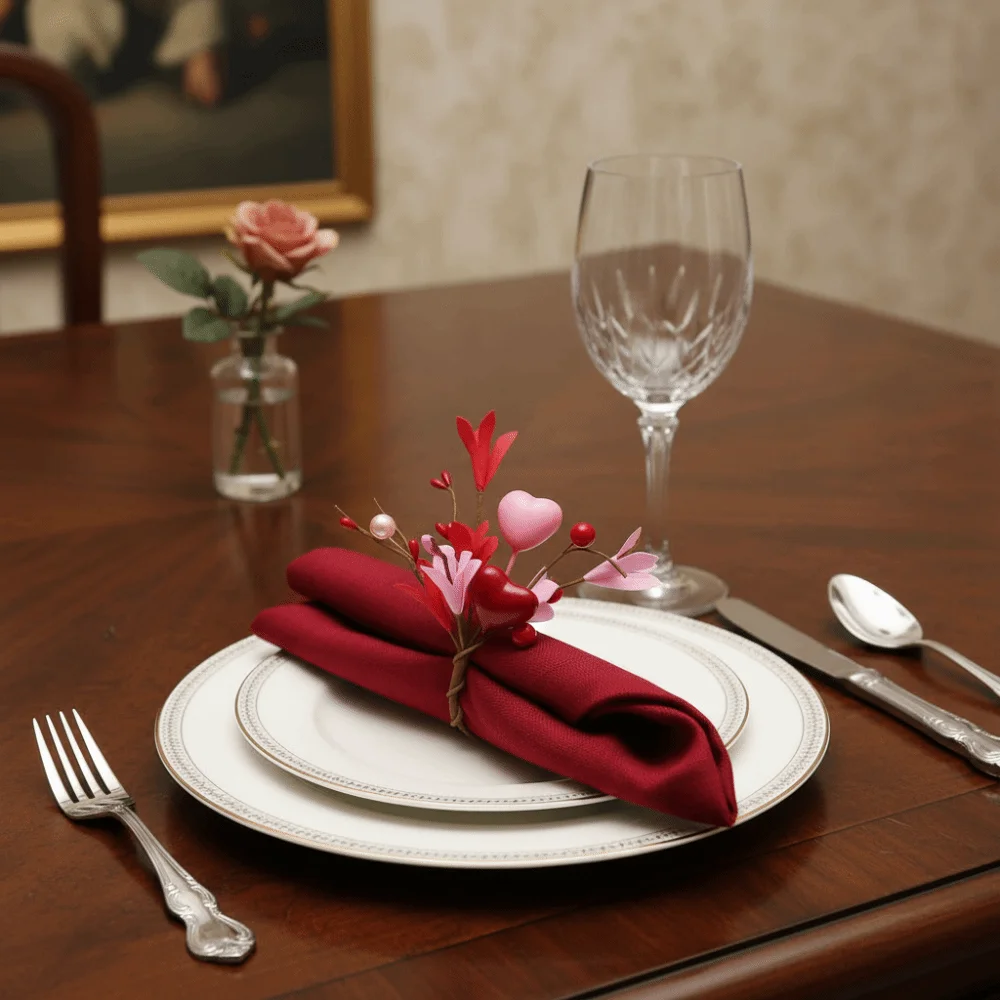 5PCS Artificial Flower Napkin Ring Romantic Design Heart Symbol Napkin Holder Elegant Serviette Buckles Romantic Dinner