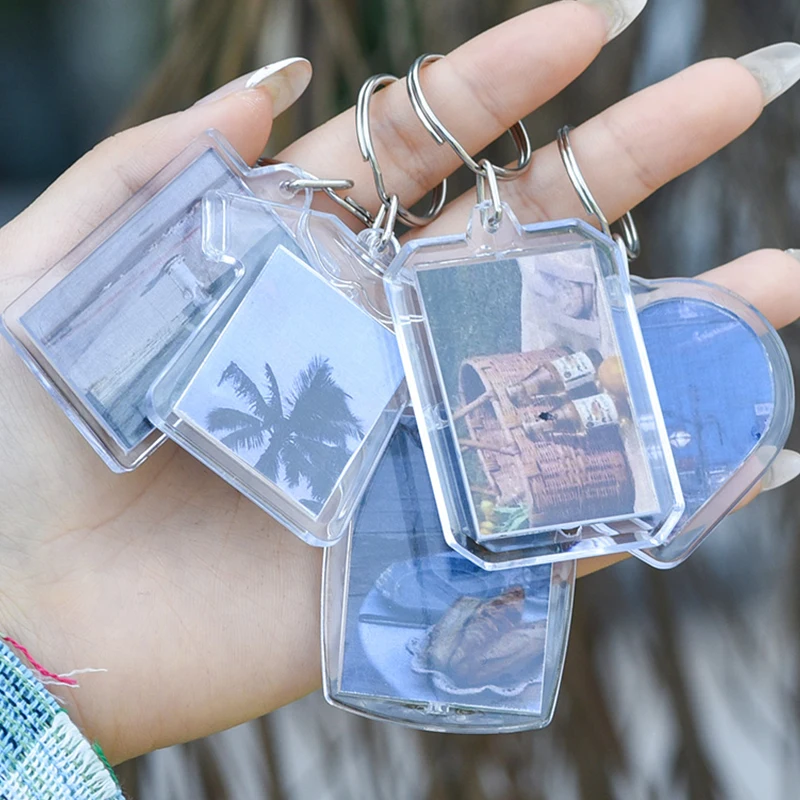 3pcs Blank Photo Keychain Acrylic Transparent Picture Insert Frame Rectangle Heart Keyrings with Split Ring DIY Key Chain Gifts