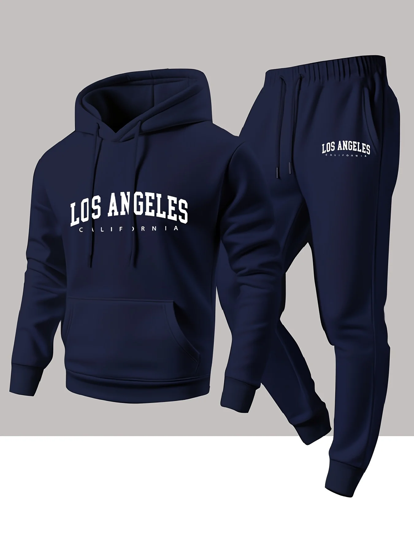Men 2 Piece Tracksuit Los Angeles Letter Graphic Hoodie + Jogger Pants Set Casual Loose Streetwear Autumn Winter Sportswear Suit view 3