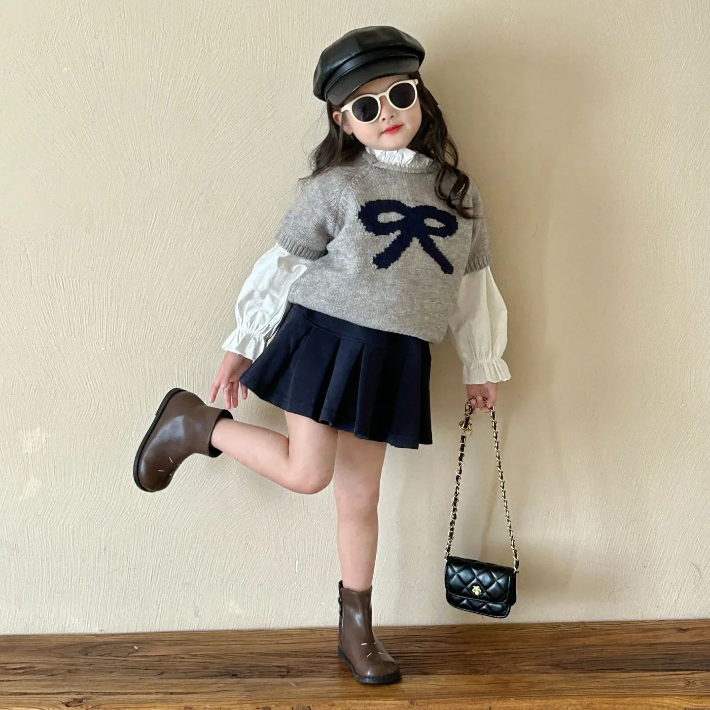 Girls Knitted Sweater Autumn New Item Short Sleeved Sweater for Children Aged 2-7 Children Shirt