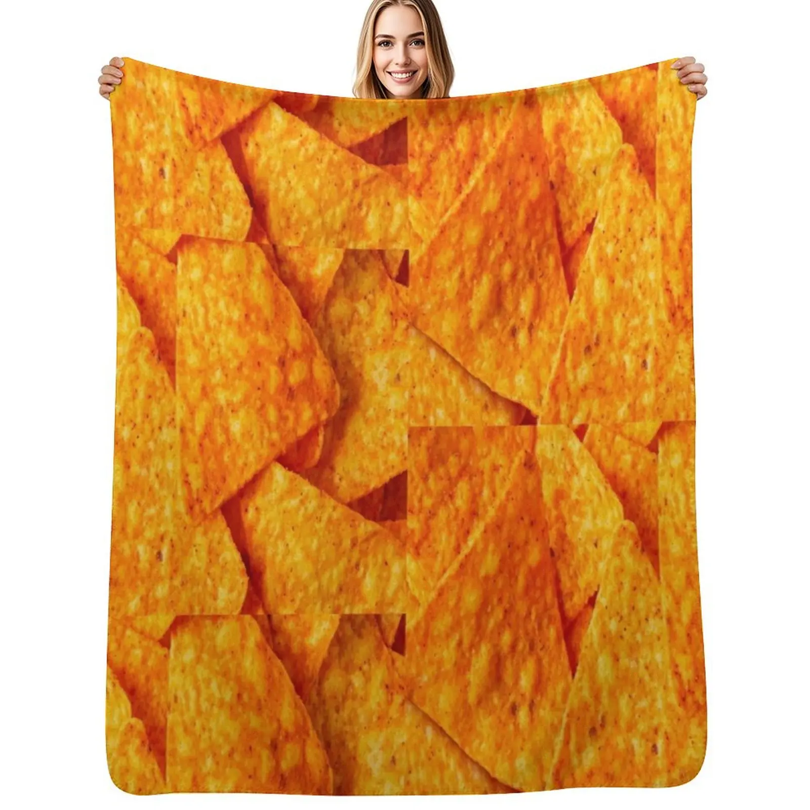 Manta suave de color liso con diseño de chips de queso Nacho para sofá o cama