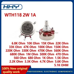 5Pcs/Lot WTH118 2W 1A 1K 1K5 2.2K 4.7K 10K 22K 47K 100K 470K 1M 2M2 WTH118-2W Round Shaft Carbon Rotary Taper Potentiometer