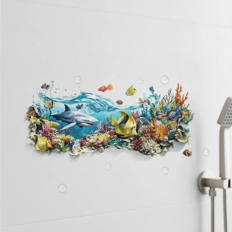 Ocean Fish Sink Area Background Wall Sticker Bathroom Wall Decoration Self-Adhesive Removable Waterproof Creative Sticker
