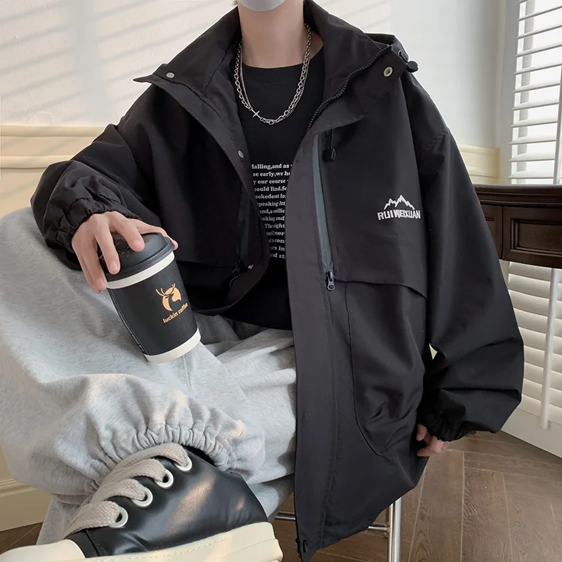 

Large Size 300 Pou Men's Autumn Winter Jaet American Sle Windproof Hooded Workwear Coat Polyester Fabric Loose Fit