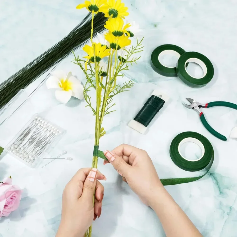 Green Beautiful Floral Tapes 18 Meters Paper Sticky Tapes Rose Flower Wrap Flower Arrangement Ribbon - view 3