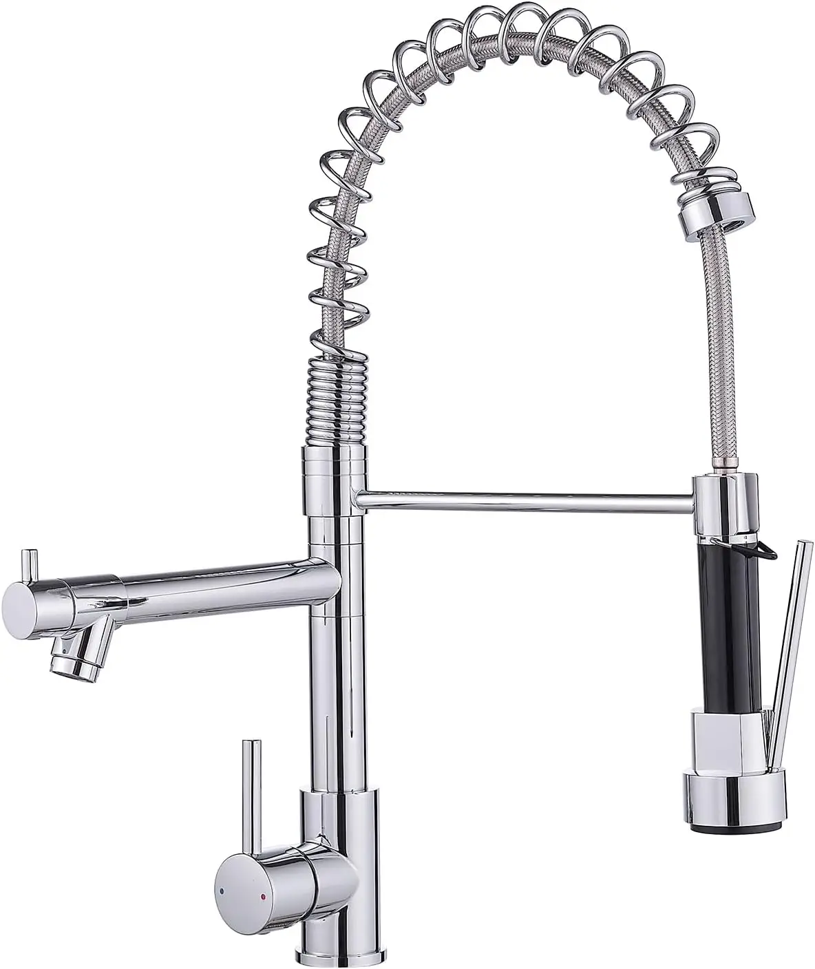 

Chrome Kitchen Faucet with Pull Down Sprayer,Dual Spout Design Modern Stainless Steel High Arc Kitchen Sink Faucet for Fa