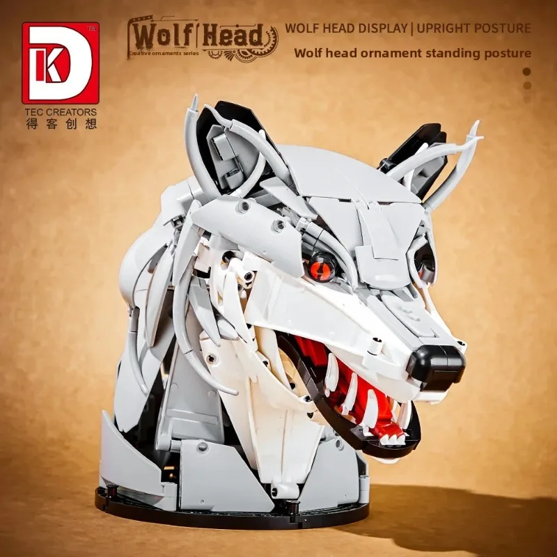 MOC Wolf Head Jewelry Puzzle Assembly Building Blocks Creative Wall Pendants Creative Assembly Building Blocks Toy Decorations