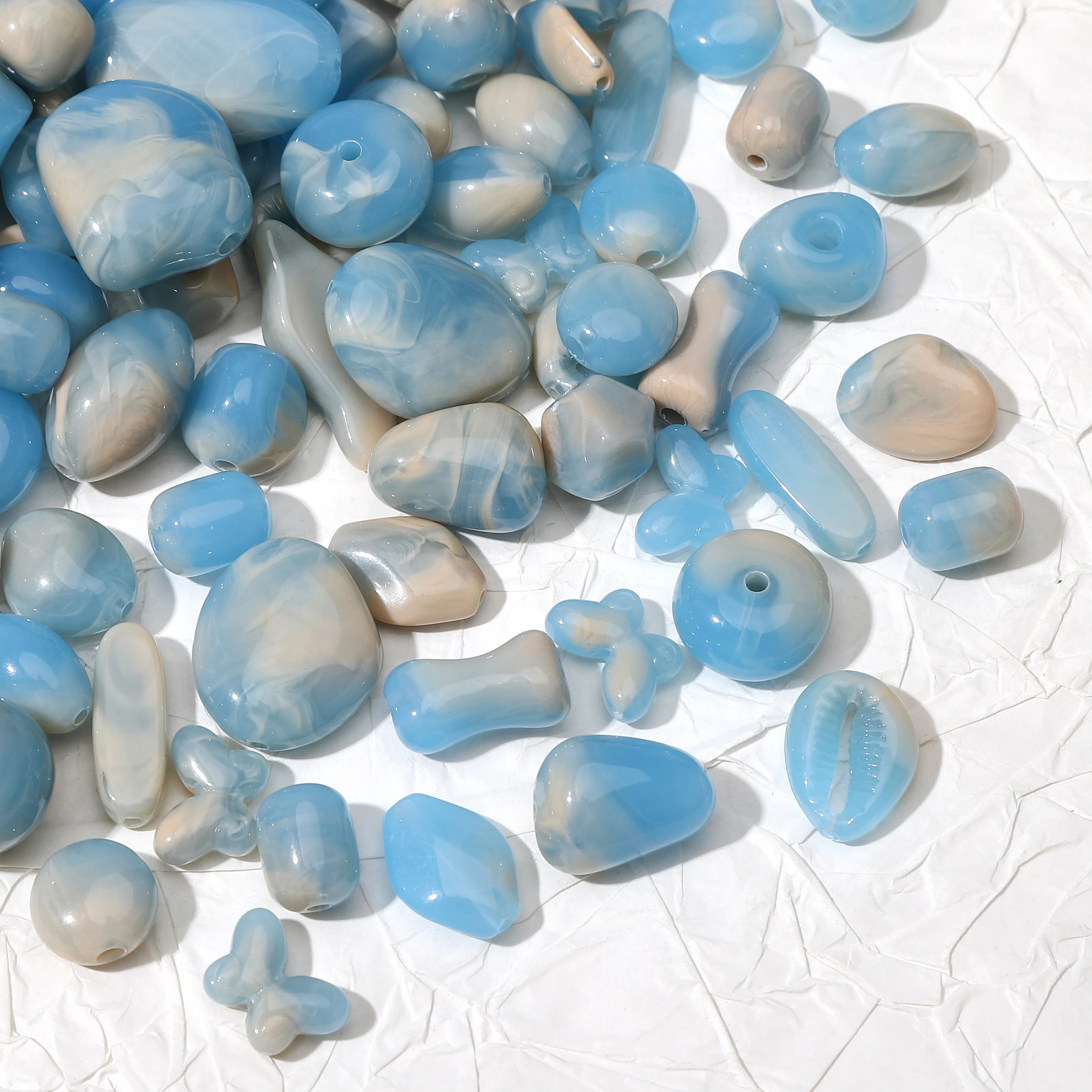 50g 7.5-30mm Acrylic Random Mixed Style Irregular Beads Blue Loose Beads Hole 1-4mm For DIY Jewelry Handmade Making Supplies