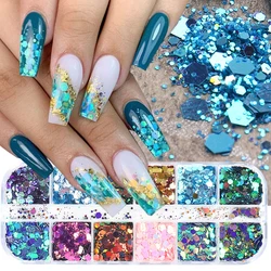 12 Colors Gradient Mermaid Glitter Nail Art Sequins, Personalized 3D Gradient Ripple Scales Ladies DIY Nail Art Decorations