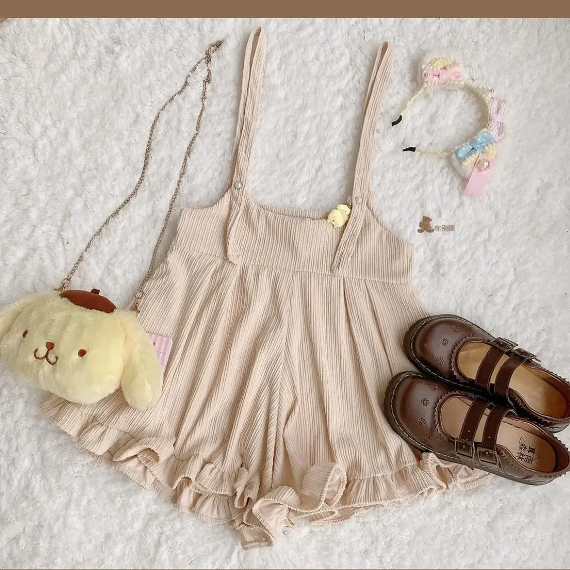 Vintage Lolita Corduroy Jumpsuit Women Japanese Kawaii Suspender Overalls Casual Loose Pants Female Solid Rompers School Clothes