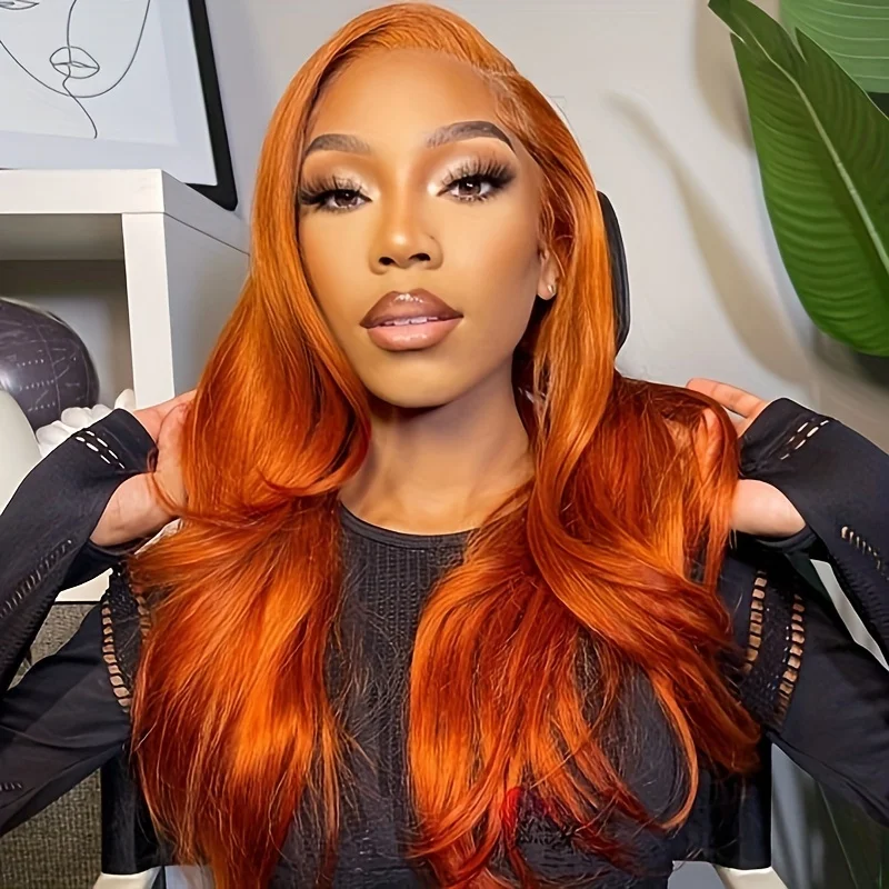 Ginger Orange 13x4 Lace Front Wig Body Wave Full Lace Front Human Hair Wigs Pre Plucke Natural Wavy HD Lace Frontal Wig