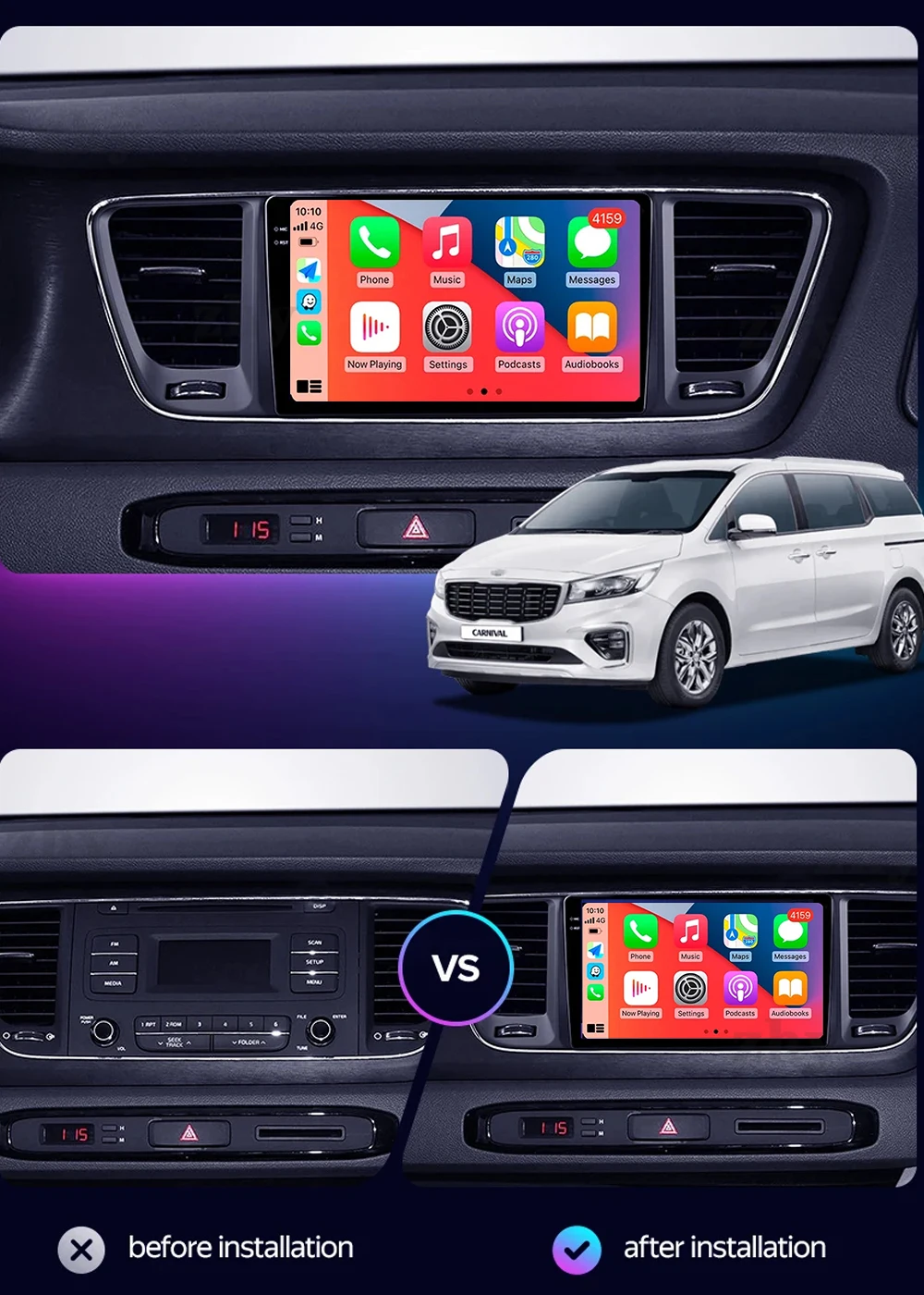 Android14 Carplay Auto For Kia Carnival YP Sedona 2014 2015 2017 2018 -2021 Multimedia Car Radio Player WIFI+4G DSP Stereo 2 Din