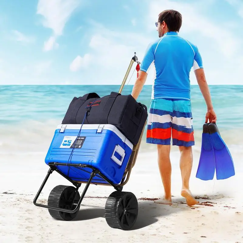 Carrito de playa, carretilla de mano, carrito para arena, carrito de playa con capacidad de carga de 31 kg, carrito de arena plegable de acero, 380 x 386 mm, carretilla de mano robusta para la playa