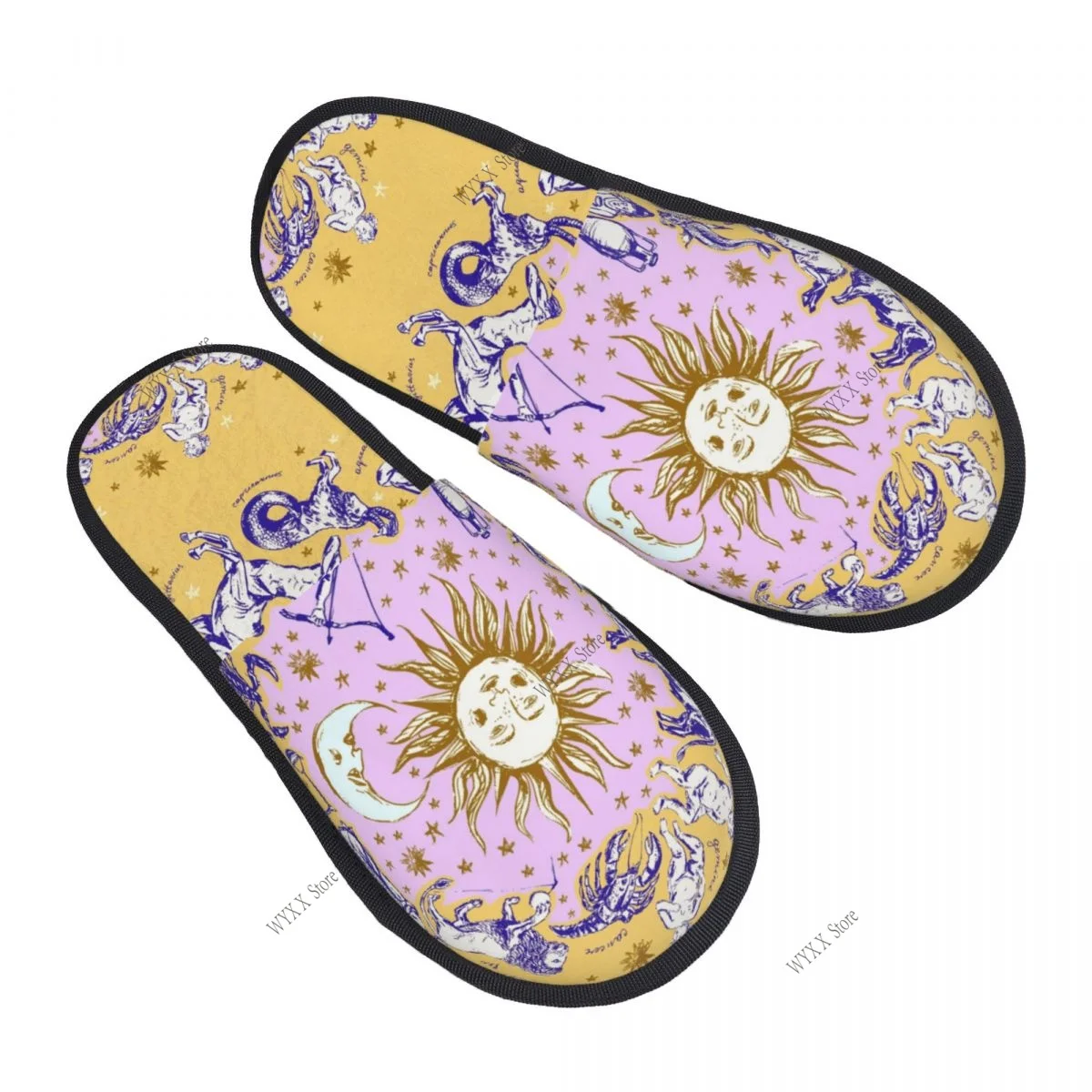 Indoor Hand Drawn Zodiac Signs Home Slippers Winter Warm Plush Slippers Fashion Home Soft Fluffy Slippers