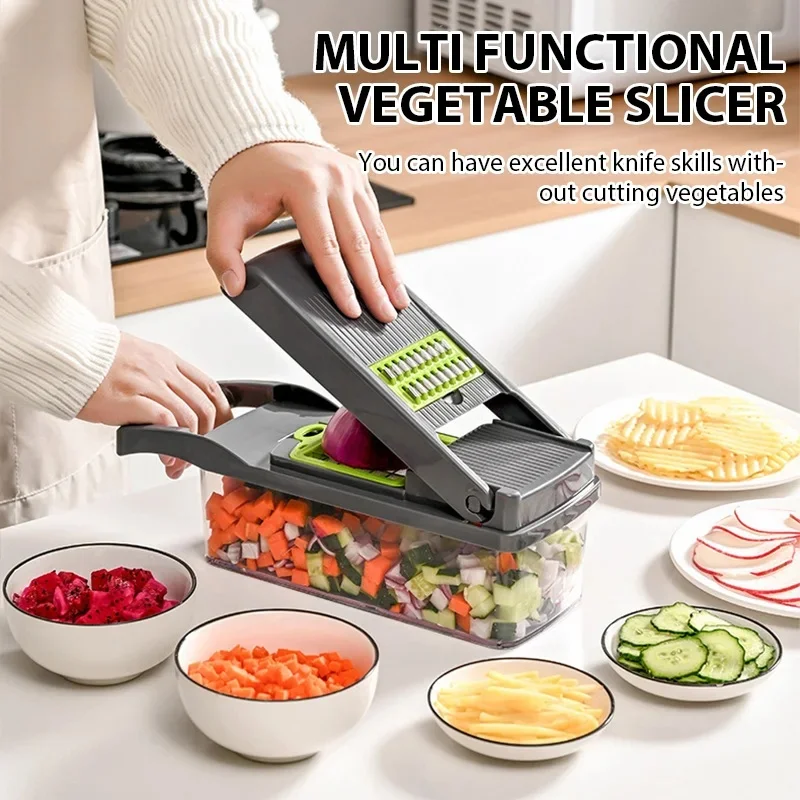 16 In 1 Multifunctional Vegetable Cutter, Dicer Shredder Slicer for Potato Fruit, Manual Kitchen Cooking Food Prep Tool