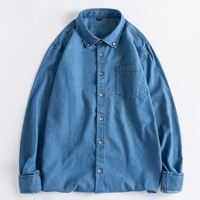 القطن قميص دينيم الرجال طويلة الأكمام ملابس خارجية الشباب قميص معطف كلية الاتجاه غير رسمي الملابس 2025 ربيع الخريف الجينز Z1 #4