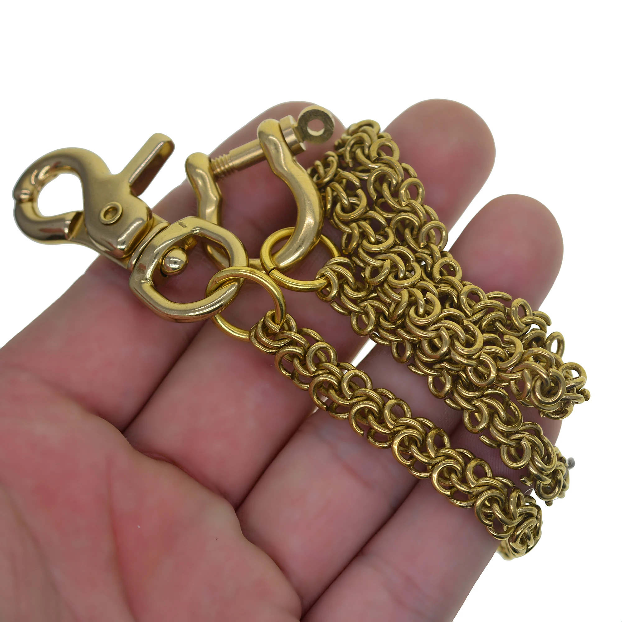 

Gothic solid brass oval Byzantine chainmail wallet jean trousers biker keychains D joint shackle Japanese lobster claw clasp