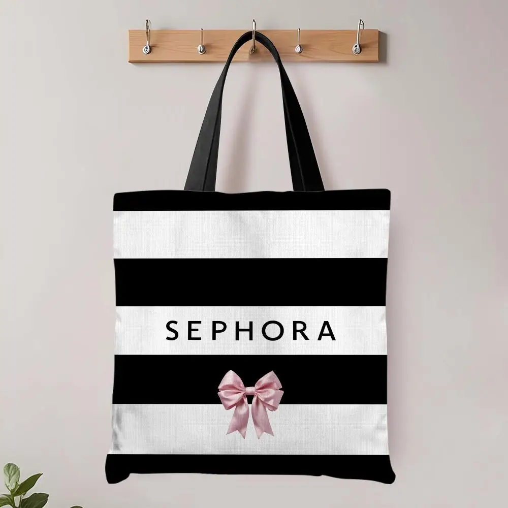 S-SEPHORA Aufbewahrungstaschen mit Mode-Logo, große, umweltfreundliche Canvas-Einkaufstasche, Schultertasche, Handtasche für den täglichen Gebrauch – Detail 7