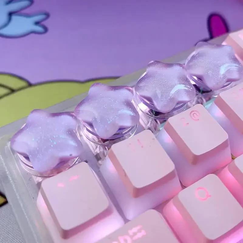 Cute Translucent 4PCS Star Keycaps Beautiful Personalized Gift Key Cap for Mechanical Keyboard Accessories