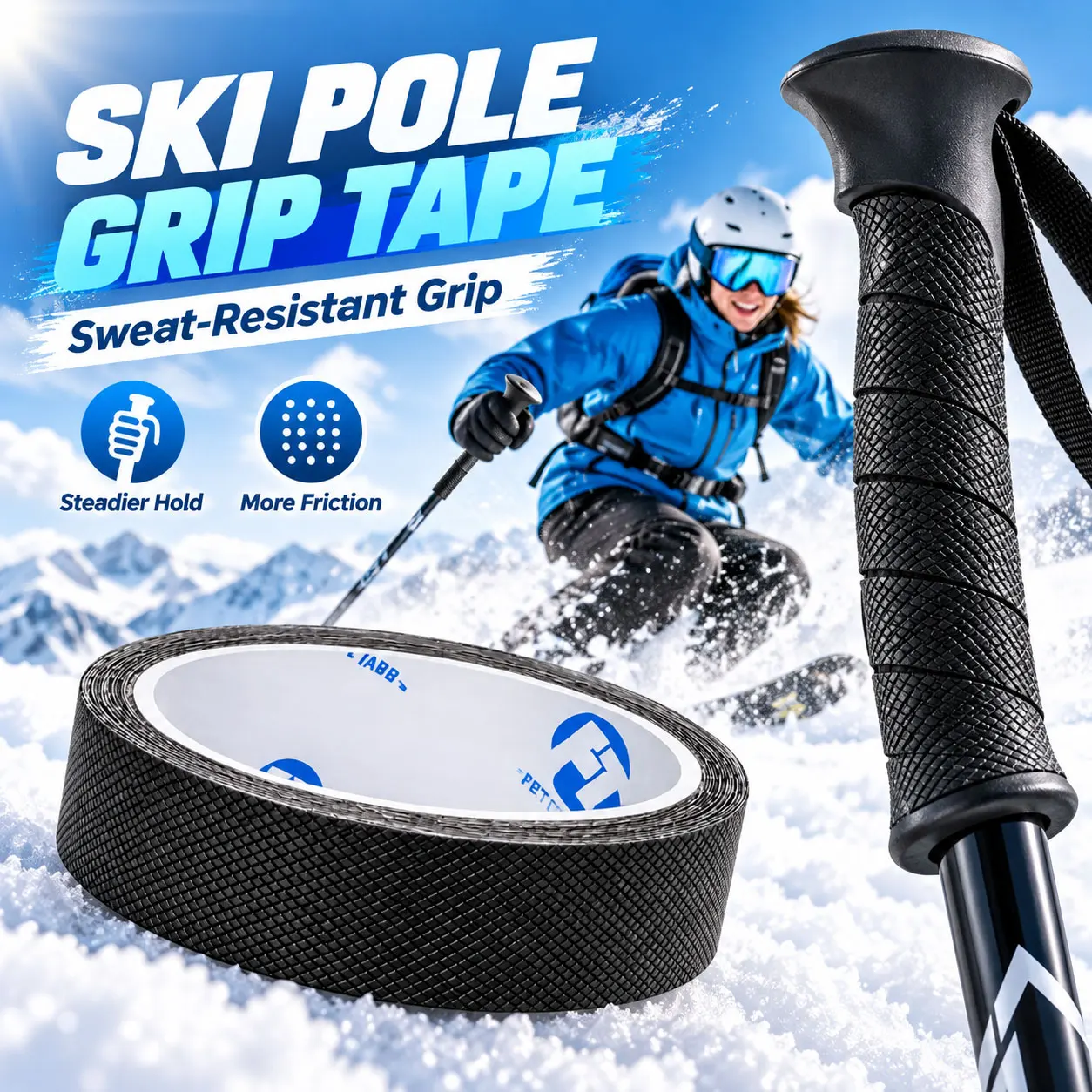 For Ski Poles Bike Barbell Tennis Racket Fishing Rod Garden Tools Anti-Slip Grip Tape Diamond Textured Self-Adhesive Handle Wrap