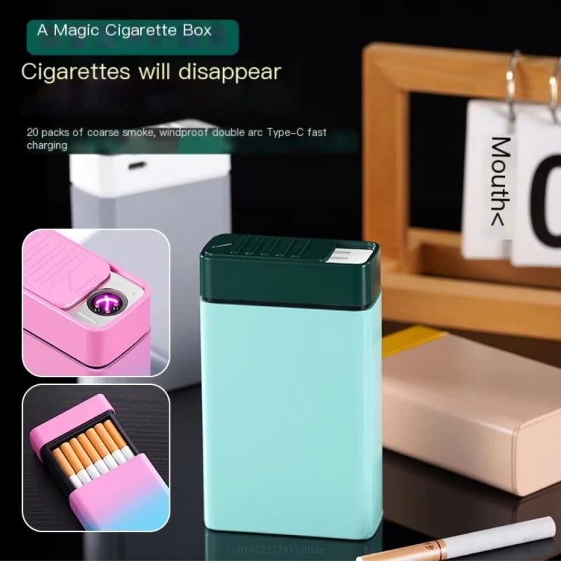 Creative Magic Cigarette Box Dual Arc USB Pulse Lighter Coarse Cigarette 20 Pack Cigarettes Will Disappear Toy Cigarette Box