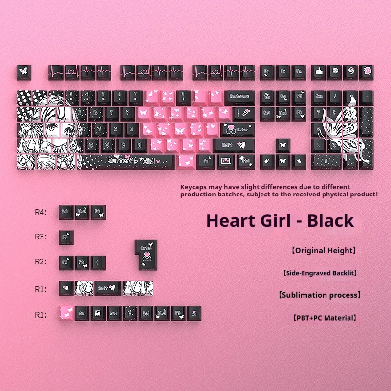 

Butterfly girl Theme Keycaps 125 Keys PBT Keycaps Cherry profile Side engraving keycaps for Mechanical Keyboard MX Switches