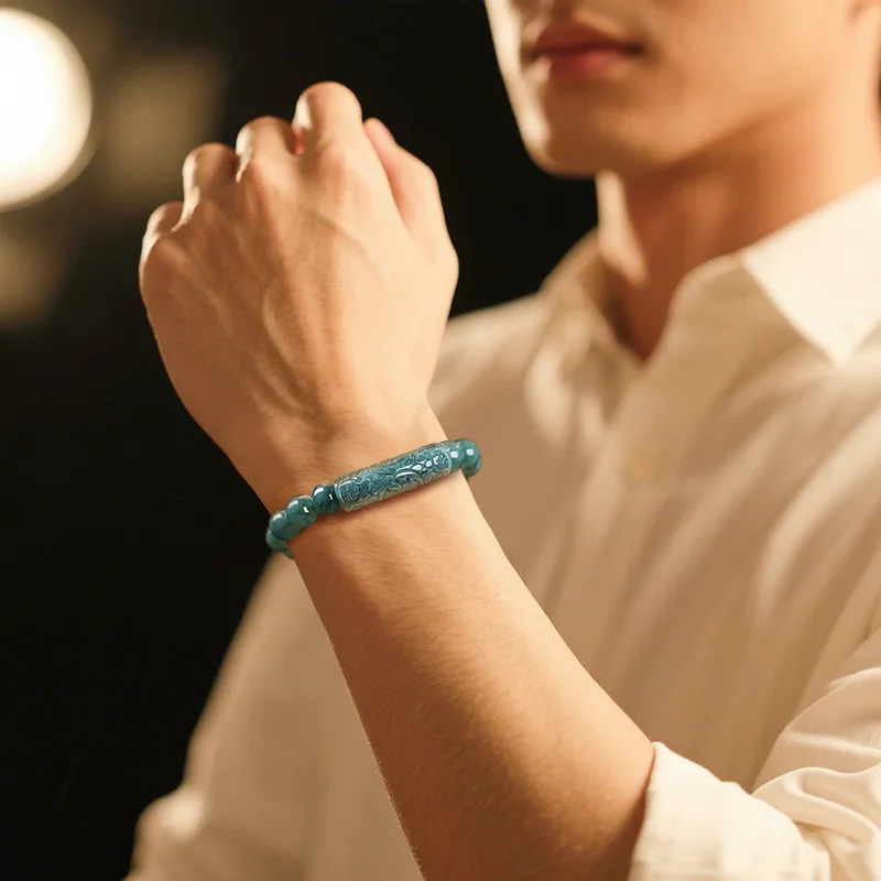 Authentic Natural A-grade Jadeite Blue Water Blessing Shaped Curved Bracelet Ice Seed Jade For men's Gifts Women's Jewelry