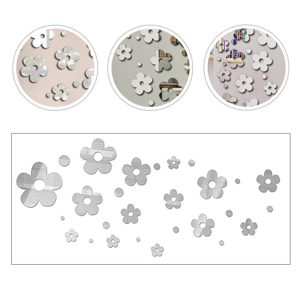 1Set Acrylic Flower Mirror Sticker Modern Wall Decorative Decal for Home Office Nursery Art Room Game Room Smooth Flat Surface