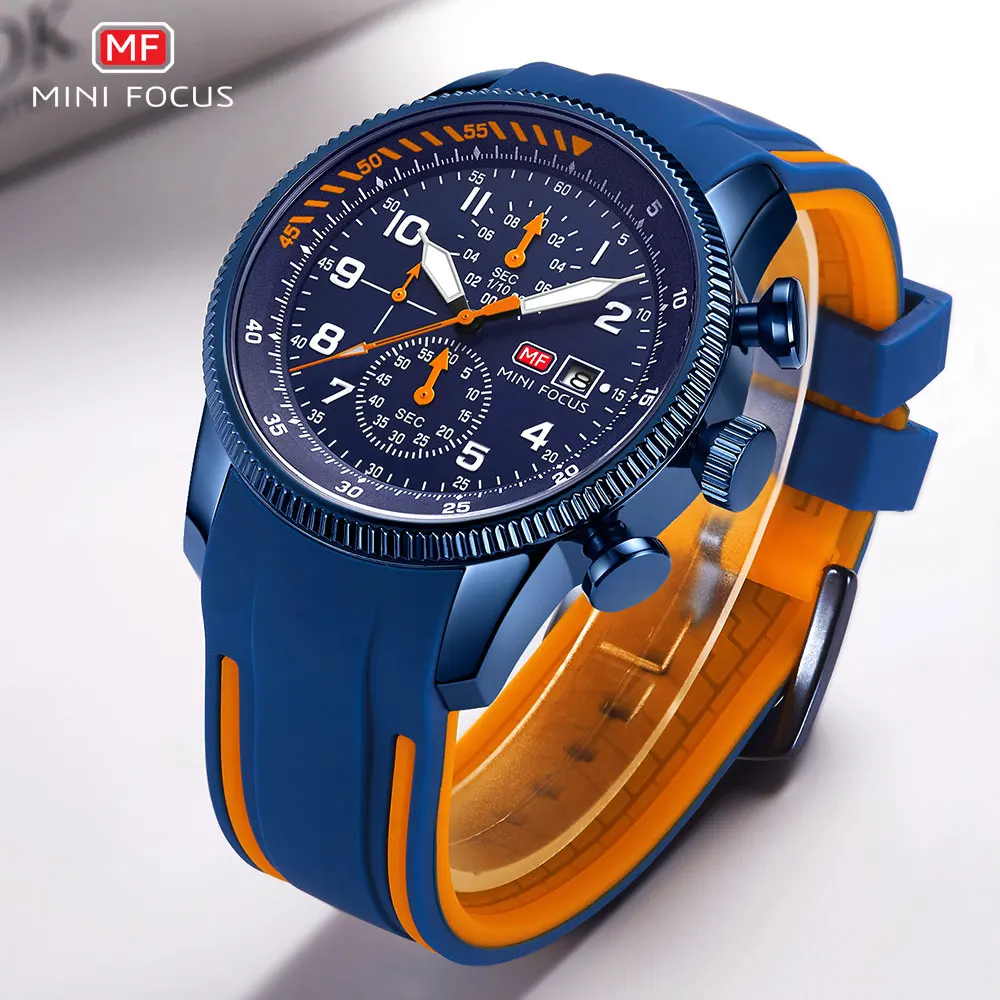 MINI FOCUS 0379 Sports Silicone Strap Quartz Watch Fashion Multi Functional Waterproof Calendar Watches for Men Reloj Hombre